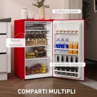 HOMCOM Frigorifero Piccolo 91L MonoPorta Reversibile con Congelatore e Temperatura Regolabile, Rosso(m-6)