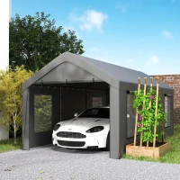 Outsunny Carport tente de garage 3 x 6 m avec parois latérales amovibles, 2 portes enroulables et 4 fenêtres, gris foncé(m-10)