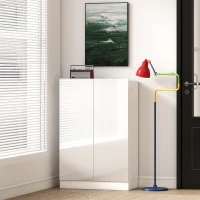 HOMCOM Zapatero Entrada Recibidor con 2 Puertas con Cierre Suave y Estantes Ajustables para 20 Pares de Zapatos Blanco Brillo(m-9)