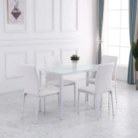 HOMCOM Table à manger pour 4 personnes, table de cuisine avec plateau en verre trempé et pieds en métal, 120x60x75cm, blanc(m-10)