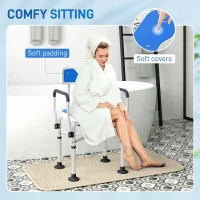 HOMCOM Silla de Ducha con Asiento Ranurado Altura Regulable Antideslizante Respaldo y Reposabrazos Carga 136 kg Azul(m-8)