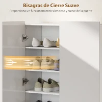 HOMCOM Zapatero Entrada Recibidor con 2 Puertas con Cierre Suave y Estantes Ajustables para 20 Pares de Zapatos Blanco Brillo(m-5)