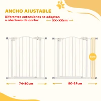 PawHut Barrera de Seguridad para Perros 74-87 cm con Extensión Montaje a Presión Doble Bloqueo para Puerta Escalera Blanco(m-4)