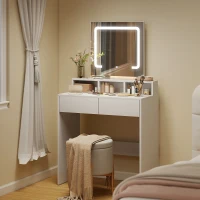 HOMCOM Storage Dressing Table, with LED Light Mirror - White(m-2)