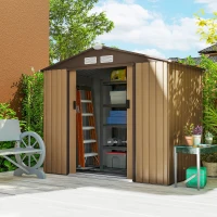 Outsunny Abri de jardin 2,5 m² - remise pour outils avec kit de fondation - cabanon porte verrouillable - tôle d'acier kaki(m-2)