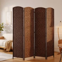 HOMCOM Paravent en bois séparateur de pièce closion de séparation pliable 4 panneaux 180 x 190 cm marron(m-10)