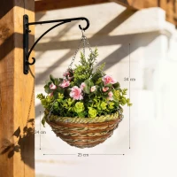 Outsunny Juego de 2 Plantas Colgantes de Lisianthus Sintéticas con Maceta de Mimbre y Cadenas Ø25x34 cm Rosa y Verde(m-3)