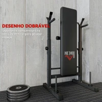 HOMCOM Banco de Pesos Multifuncional Dobrável com Suporte para Barras Ajustável e Estação de Dips 98-122x140x73 cm Preto(m-5)