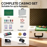 SPORTNOW 300-Piece Poker Chips Set with Card Shuffler, Card Shoe, Case, Casino Texas Holdem Poker Set with Mat, Silver Tone(m-4)