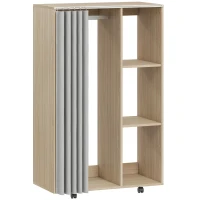 HOMCOM Armoire penderie vêtement dressing mobile 4 roulettes tringle à vêtements et étagères 80x40x128cm, effet bois naturel(m-12)