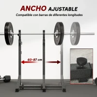 SPORTNOW Soporte para Barras de Pesas con Ancho y Altura Ajustable Rack Musculación con Marco de Acero Carga 150 kg Negro(m-6)