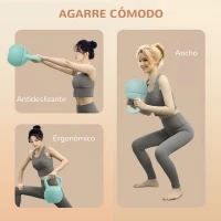 SPORTNOW Pesa Rusa 8 kg Kettlebell Relleno de Arena Metálica Mango Antideslizante para Casa 19x19x28 cm Verde y Gris(m-5)