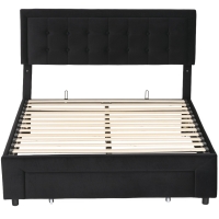 HOMCOM Double Ottoman Bed Frame, with Front Drawer - Black