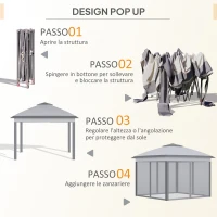 Outsunny Gazebo da Esterno Pieghevole ad Altezza Regolabile con Zanzariere, 3.3x3.3x2.8 m, Grigio(m-5)
