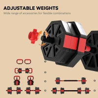 SPORTNOW 4-in-1 Adjustable Weight Dumbbells Set, Used as Kettlebell, Barbell, Dumbbell, Push-Up Stand, 20kg Free Weights Set for Men and Women Home Gym Training, Red(m-5)