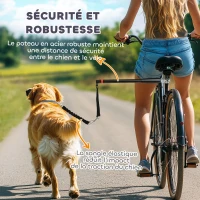 PawHut Laisse pour chien pour vélo 124 cm, laisse d'exercice chien, facile à installer et amovible, acier et polyester, noir(m-5)