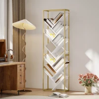 HOMCOM 10 Shelf Modern-Style Bookshelf - Gold Tone/White(m-2)
