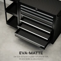 HOMCOM Werkstattwagen Werkzeugwagen mit 7 Schubladen abnehmbar Seitenregal 4 Rollen mit Feststellbremse, 96x33,5x75cm, Schwarz(m-7)