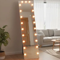 HOMCOM Volledige-lengte spiegel 150x40 cm RGB-LED staande spiegel met 21 gloeilampen 7 lichtkleuren touchschakelaar geheugenfunctie(m-2)