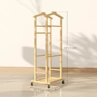 HOMCOM Galán de Noche de Bambú con Ruedas Colgadores Barras para Pantalones Bandeja y Zapatero 47x33,7x105,5 cm Natural(m-3)