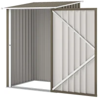Outsunny Caseta de Jardín para Herramientas en Acero Galvanizado con Puerta, 100x104x160 cm, Marrón y Blanco(m-6)