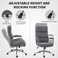 HOMCOM Executive Office Chair, Linen Fabric Computer Desk Chair with Double-Layer Back Cushion, Rocking Function, Height Adjustable for Home, Charcoal Grey(m-8)