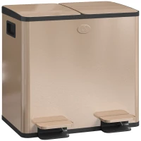 HOMCOM 30L Dual Compartment Stainless Steel Bin, with Deodoriser Holders - Gold Tone(m-1)