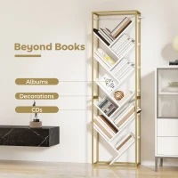 HOMCOM 10 Shelf Modern-Style Bookshelf - Gold Tone/White(m-5)