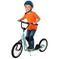 HOMCOM Trottinette patinette pour Enfants à partir de 5 Ans Grands pneus en Caoutchouc Guidon réglable poignée Frein et béquille Acier Charge max. 100 Kg Bleu(m-1)