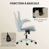 HOMCOM Chaise bureau ergonomique, fauteuil de bureau maille, dossier rabattable, accoudoirs relevables, 73x62x101-111cm, gris(m-7)