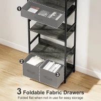 HOMCOM Industrial Style Bookcase, with 4 Shelves and 3 Fabric Drawers - Grey/Black(m-5)