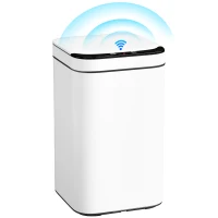 HOMCOM Mülleimer 13 L mit Sensor und Fach für Duftspender, aus Stahl und PP, 24x24x41 cm, Weiß und Schwarz(m-7)