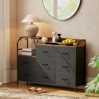 HOMCOM Chest of Eight Drawers, with Charging Station - Brown/Black(m-9)