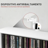 HOMCOM Scaffale Porta CD con 6 Ripiani Regolabili, Capacità di 360 CD/185 DVD, 58x24x124.5 cm, Bianco(m-6)