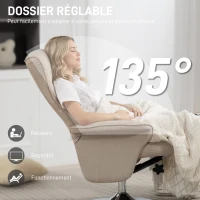 HOMCOM Fauteuil relax inclinable 135° pivotant 360° avec repose-pieds revêtement tissu beige(m-4)