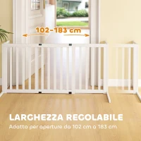 PawHut Cancellino per Cani Taglia Media e Piccola Estensibile Autoportante in Legno, 102-183x57x70 cm, Bianco(m-4)
