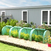 Outsunny Mini serre de jardin serre à tomates 4 x 1 x 0,80 m acier PE anti-UV 4 portes avec zip enroulables vert(m-10)