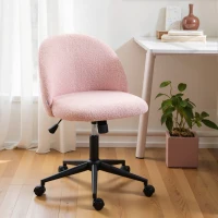 HOMCOM Teddy Fleece Office Chair with Wheels - Light Pink(m-2)