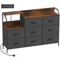 HOMCOM Chest of Eight Drawers, with Charging Station - Brown/Black(m-1)