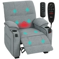 HOMCOM Electric Massage Recliner Armchair with Vibration, Heat, Whisper-Quiet Motor, Memory Function, Velvet Power Reclining Chair with Spring Pack, USB Port, Footrest, Side Pocket, Cup Holders, Grey(m-10)