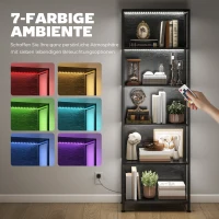 HOMCOM Bücherregal mit 5 Ebenen Standregal mit LED-Beleuchtung, 7 Lichtfarben, für Wohnzimmer, 60 x 30 x 179 cm Schwarz(m-4)