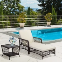 Outsunny Transat bain de soleil d'extérieur avec table d'appoint et matelas - dossier inclinable - résine tressée - marron et crème(m-6)