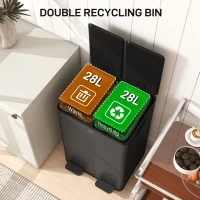 HOMCOM 56L Dual Compartment Stainless Steel Bin, with Deodoriser Holders - Black(m-4)