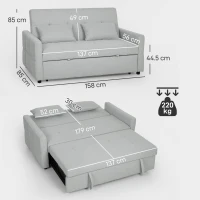 HOMCOM Three-Way Two-Seater Sofa Bed - Light Grey(m-3)