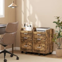 HOMCOM 3 Drawer Filing Cabinet, Rolling File Cabinet with Edged Top for Letter, A4 Size, Hanging File Folders, Rustic Brown(m-8)