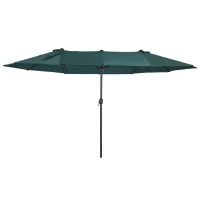 Outsunny Parasol de jardin exterieur parasol double rectangulaire 4,6L x 2,7l x 2,4H m avec ouverture fermeture manivelle, cadre en acier, toile 180 g/m², parasol pour balcon, piscine, vert(m-11)