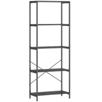 HOMCOM 5-Tier Bookshelf, Industrial Bookcase with Metal Frame - Dark Grey and Black(m-1)