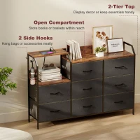 HOMCOM Chest of Eight Drawers, with Charging Station - Brown/Black(m-6)