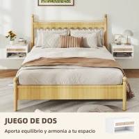 HOMCOM Juego de Mesitas de Noche Flotantes con Cajón de Ratán y Estante Abierto para Dormitorio 40x34x23cm Blanco(m-4)