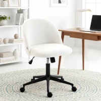 HOMCOM Teddy Fleece Office Chair with Wheels - Cream White(m-2)